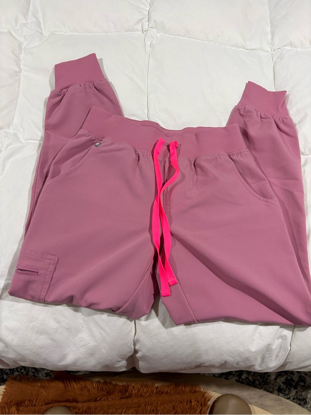 Figs XXS/P Pink Jogger Scrub Pants with Neon Drawstring